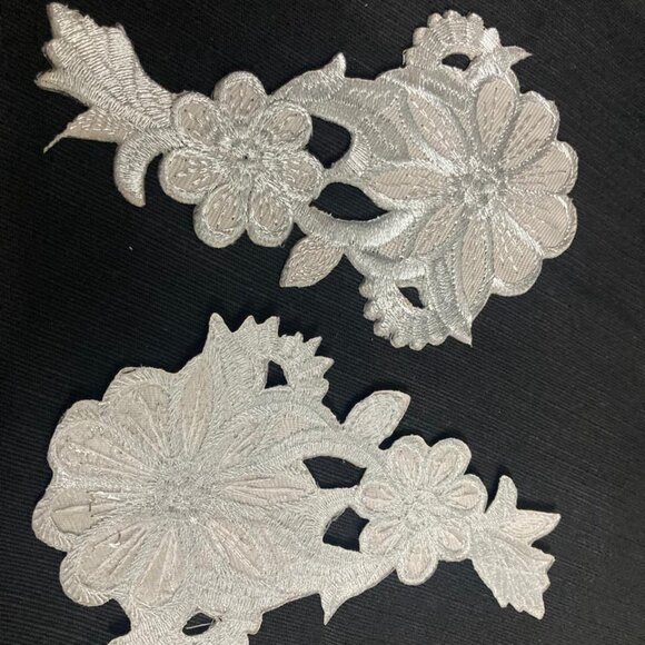 Kids Embroidery Patches Iron On Applique Floral Gray Silver Patches - Picture 3 of 7